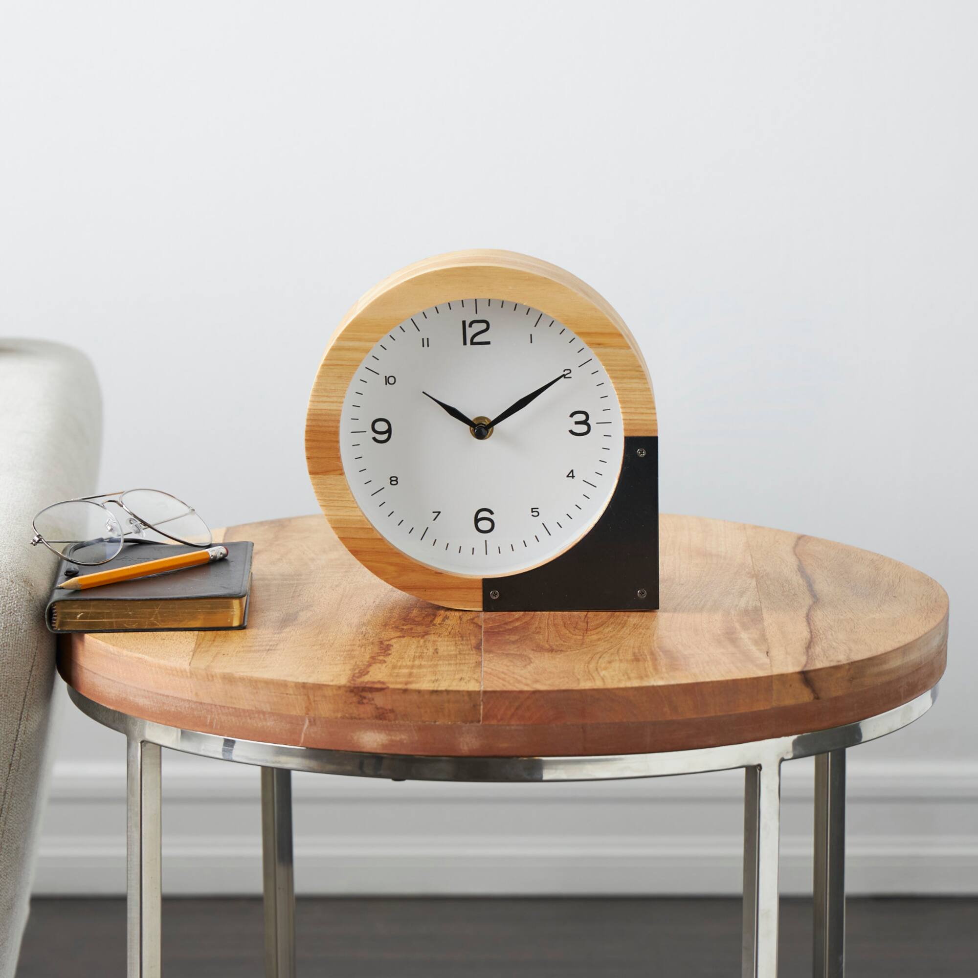 8" Light Brown Wood Round Abstract Clock